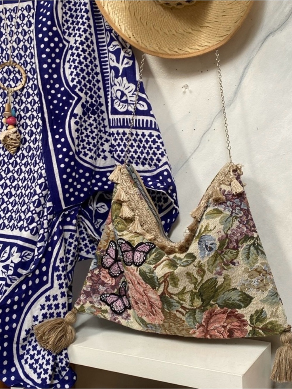 Boho Floral Tapestry Shoulder Bag with Fringe